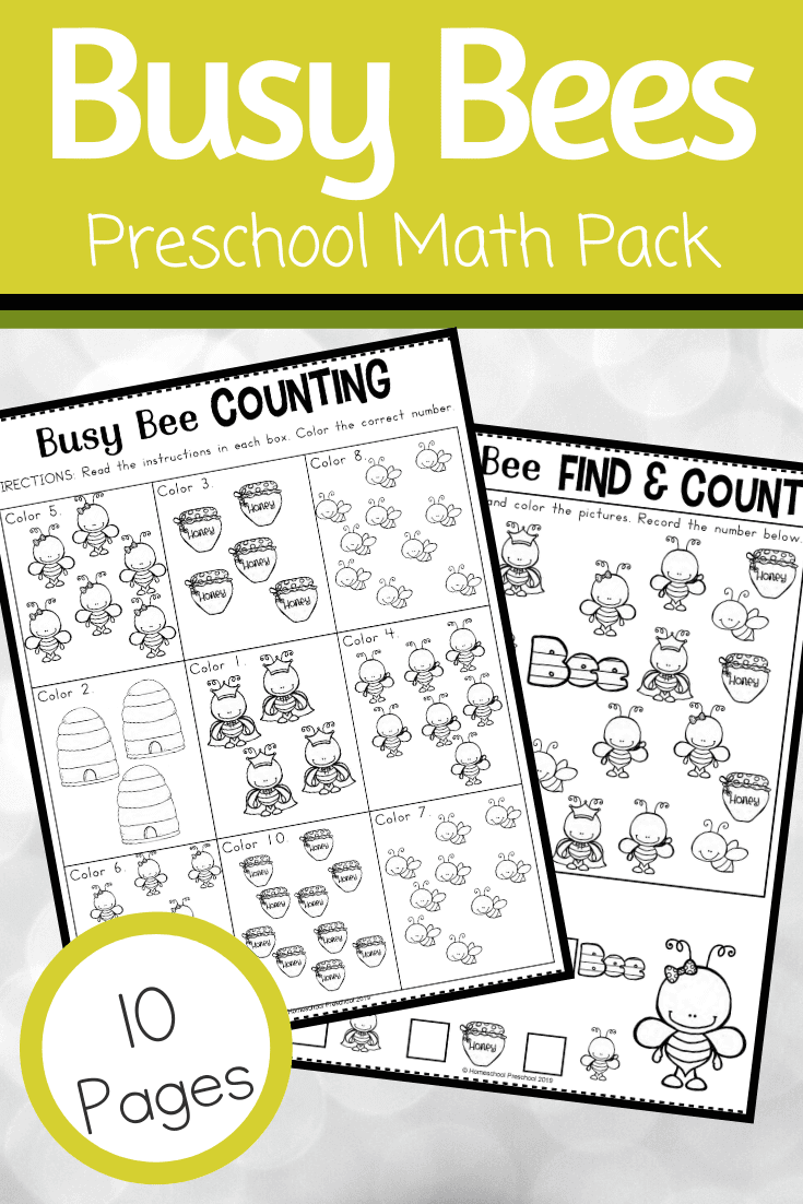Preschool Honey Bee Math Worksheet Pack