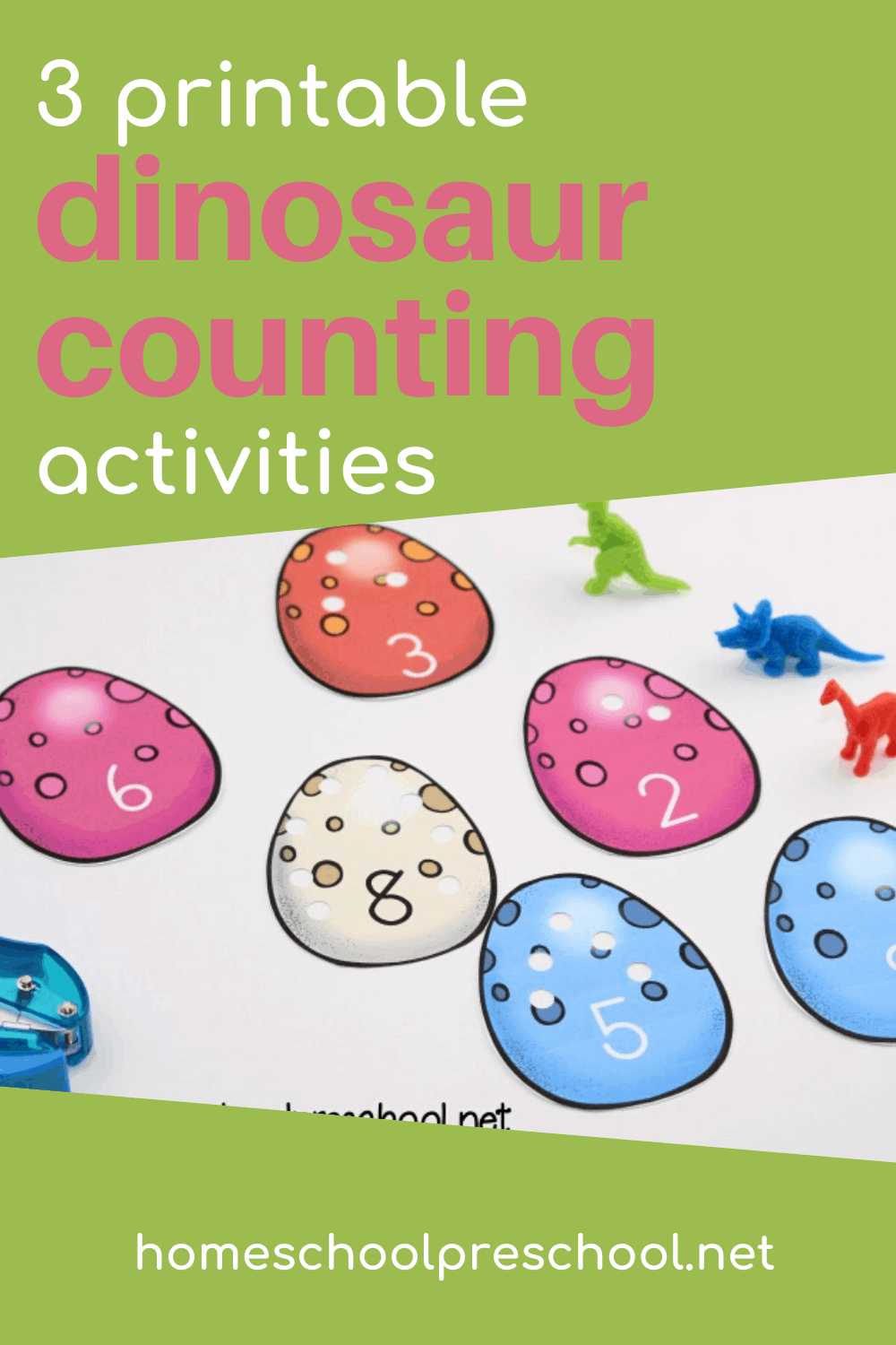 Kids can practice counting while building fine motor skills with three dino-mite dinosaur counting activities for preschoolers! 