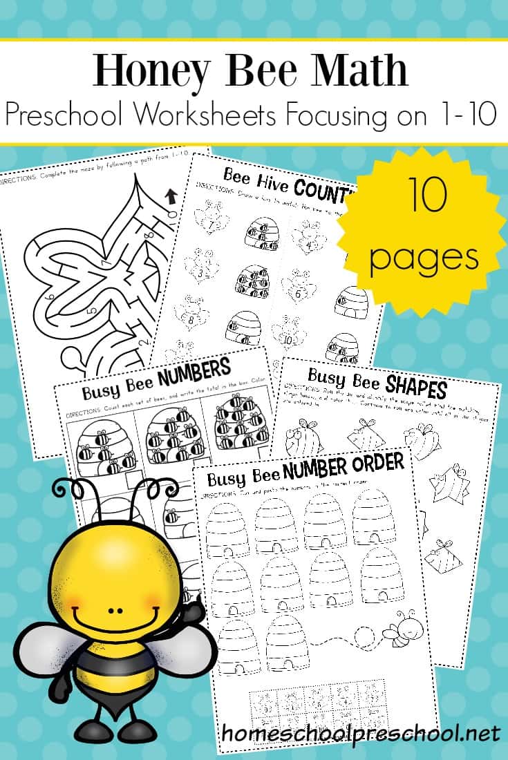 This free preschool honey bee math worksheet pack will have young learners buzzing about numbers, counting, and more! Perfect for spring and summer math!