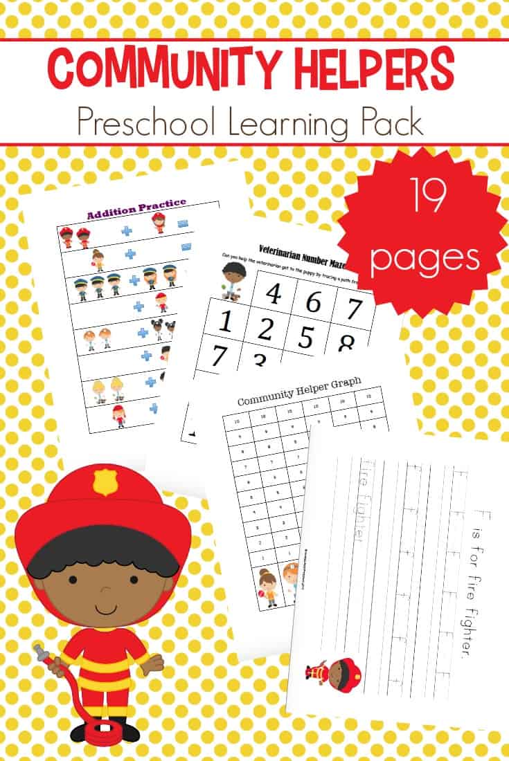 Work on early math and literacy skills with this community helpers preschool learning pack. Counting, addition, handwriting, and more!