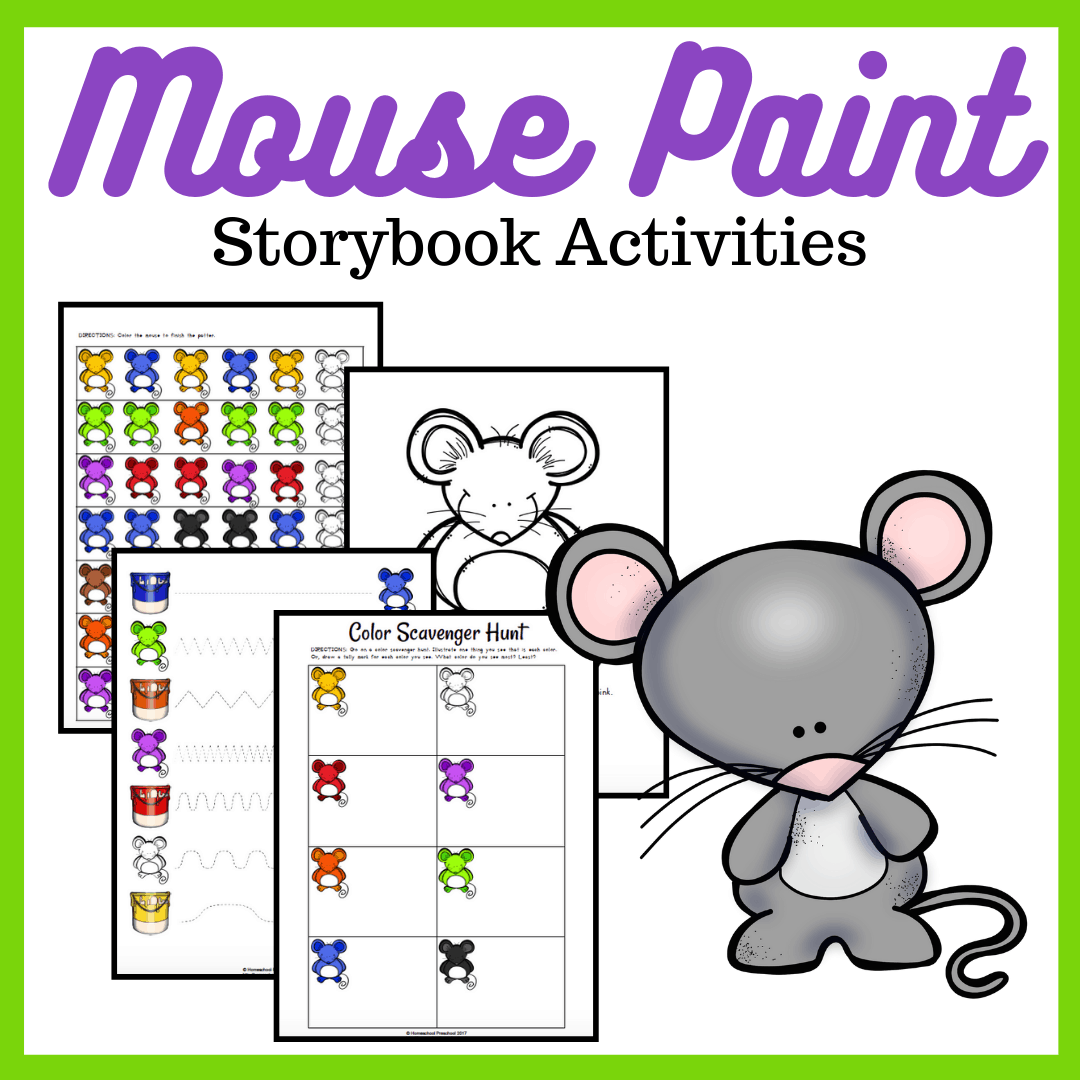 These Mouse Paint preschool activities are great follow-ups to reading Ellen Stoll Walsh's story about three white mice and some jars of paint.