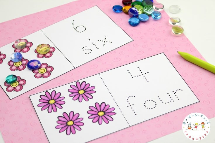 Young learners will work on number recognition, counting, and writing with these flower math activities for preschoolers. Perfect for summer math!