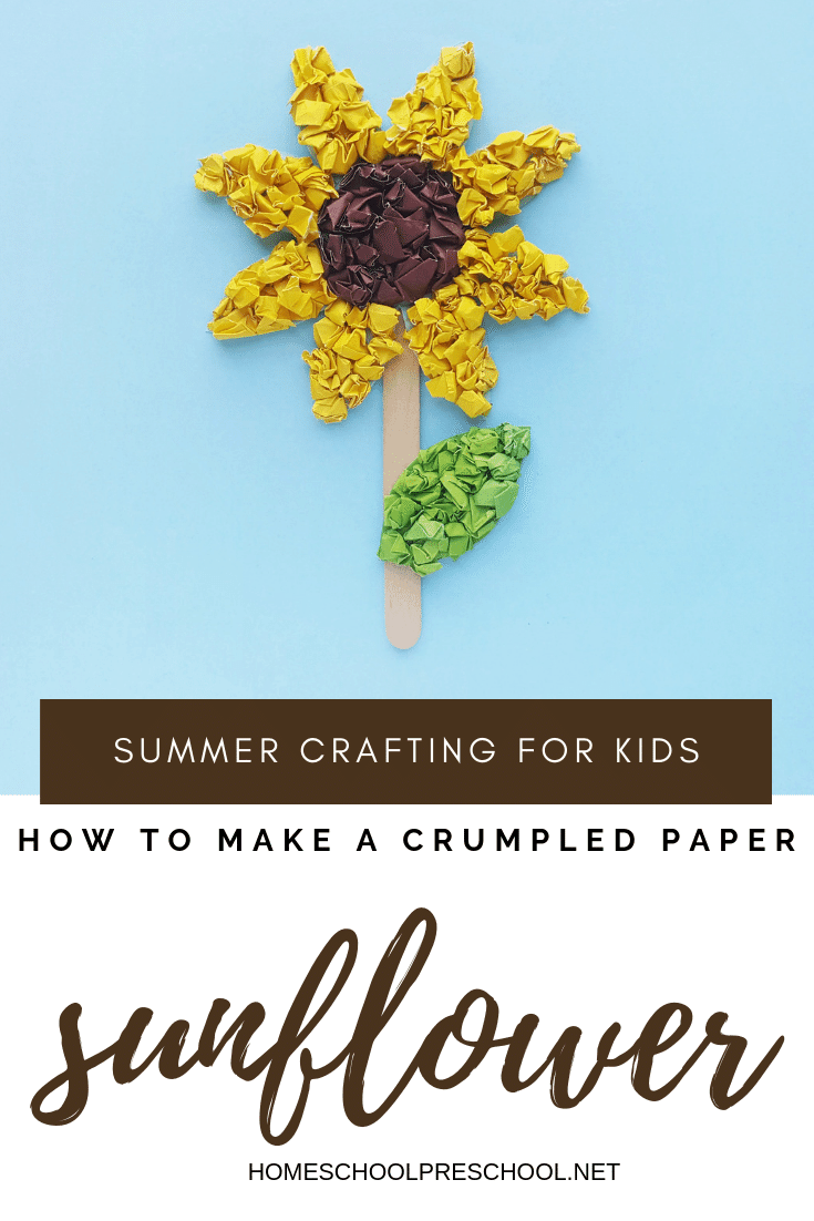 This summer, work on fine motor skills with this crumpled paper sunflower preschool craft. It's perfect for little ones and looks great on display!