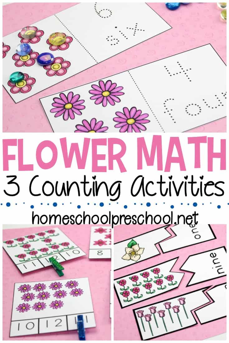 Young learners will work on number recognition, counting, and writing with these flower math activities for preschoolers. Perfect for summer math!