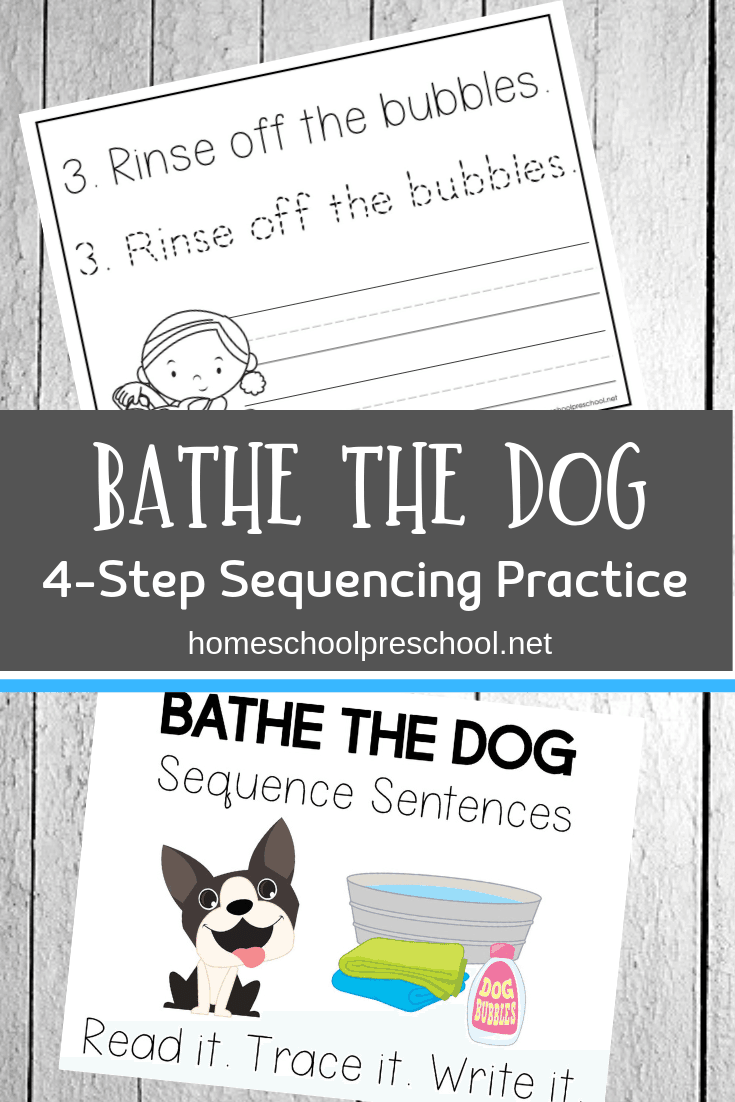 These Bathe the Dog sentence sequencing activities are perfect for preschool and kindergarten kiddos. Practice handwriting and sequencing at the same time!