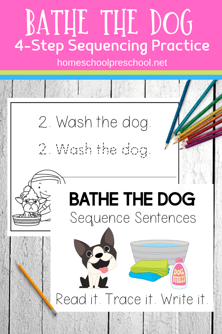 These Bathe the Dog sentence sequencing activities are perfect for preschool and kindergarten kiddos. Practice handwriting and sequencing at the same time!
