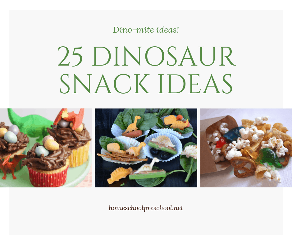 Create one or more of these dinosaur snack ideas for your dinosaur theme. During your dinosaur studies or a dinosaur party, your kids will love these ideas.