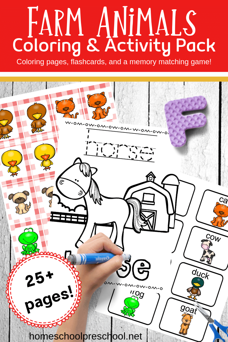 Free farm animals activities for preschoolers! Entertain your kids with a fun farm-themed activity pack with coloring pages and games!
