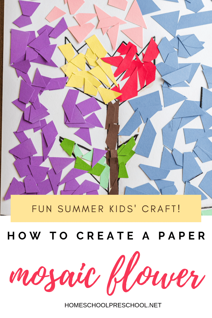 Paper mosaics are simple and easy crafts for kids of all ages. This paper mosaic flower craft is a great project for the spring and summer. 