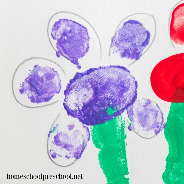 These fingerprint flowers are simple enough for toddlers and preschoolers to make. This craft makes a great gift or keepsake for Mother's Day, as well.