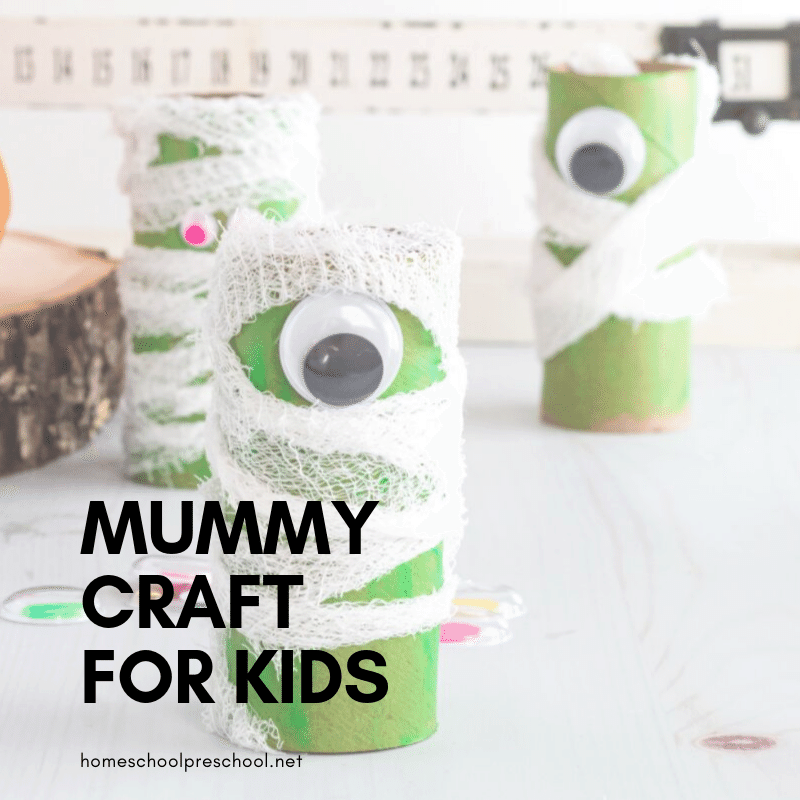Halloween crafts are great, and this preschool mummy craft is no exception! Kids can build fine motor muscles as they wrap their cute mummies. 