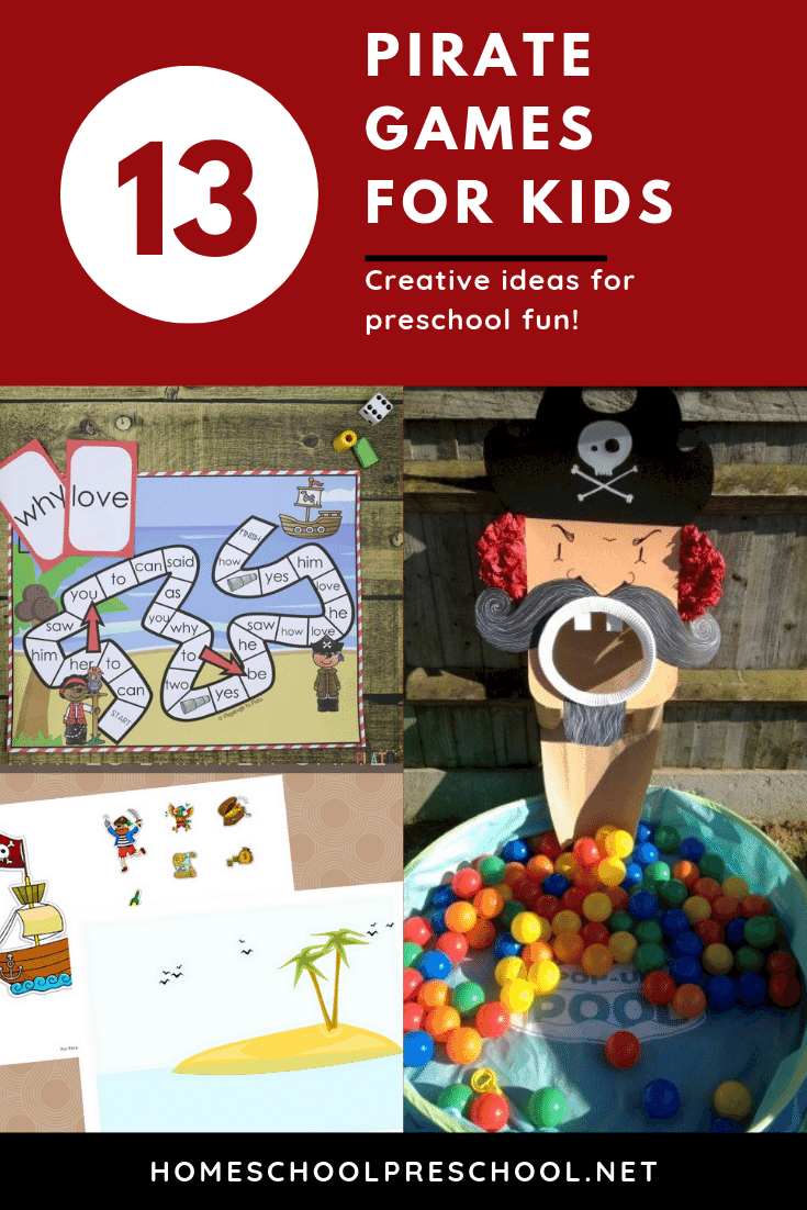 These pirate games for preschoolers are perfect for home and school. Add them to your upcoming pirate theme, or play them at a pirate birthday party!