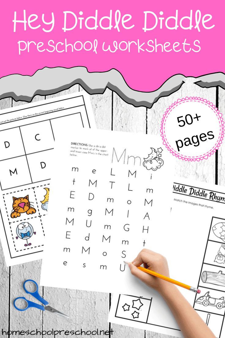 This Hey Diddle Diddle printable is designed to be used with children ages 3-7. This mini unit includes a variety of hands-on and worksheet activities. 
