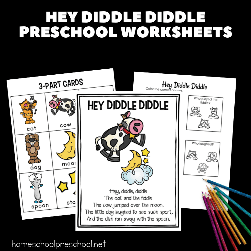 This Hey Diddle Diddle printable is designed to be used with children ages 3-7. This mini unit includes a variety of hands-on and worksheet activities. 