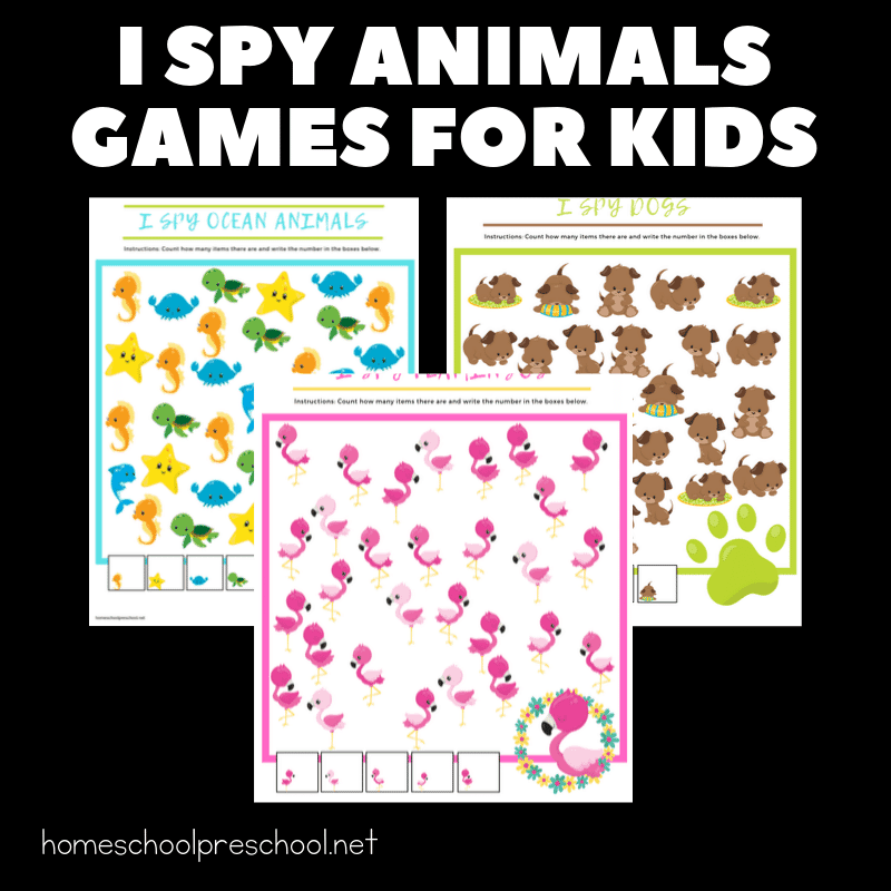 Don't miss this awesome collection of printable I Spy Animals games for kids! With more than fifteen animal themes to choose from, there's something for everyone!