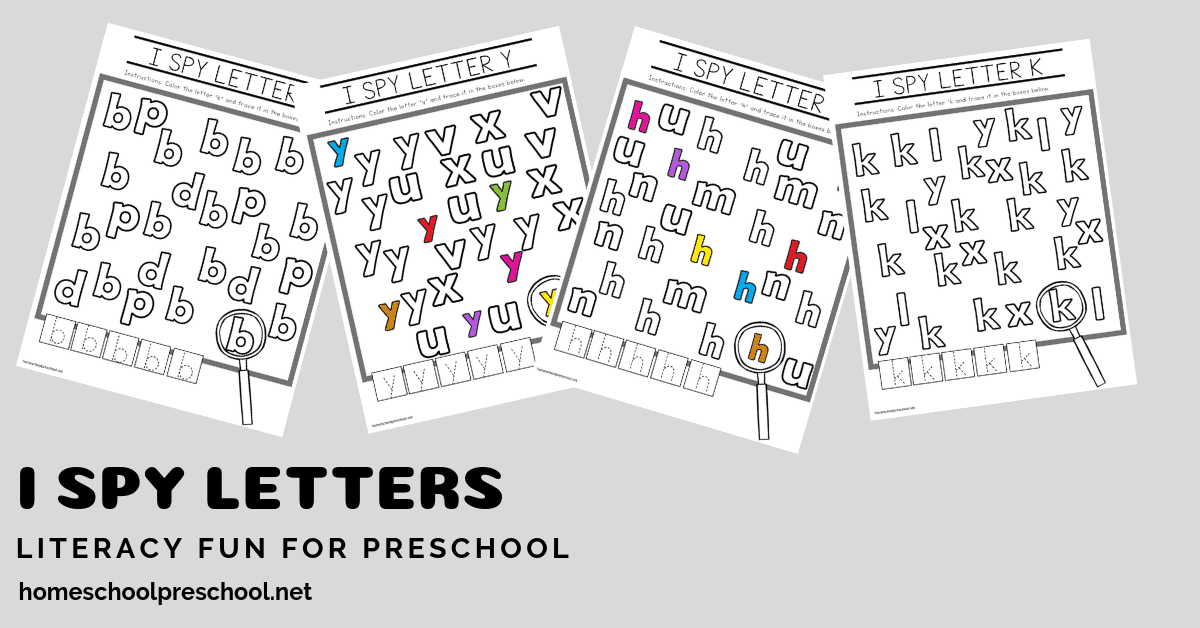 Download this free set of I Spy Letters alphabet worksheets. They will make a great addition to your preschool literacy centers.