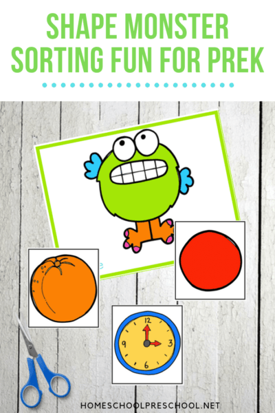 Printable Shape Monster Sorting Preschool Activity
