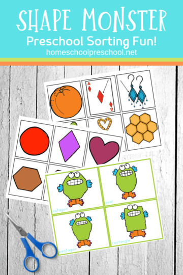Printable Shape Monster Sorting Preschool Activity