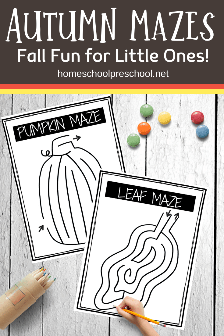 This autumn maze printable pack is perfect for working on fine motor skills as well as hand-eye coordination with a fun fall theme.