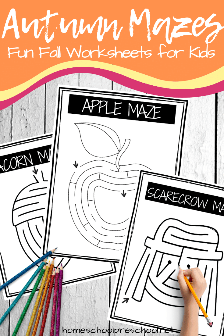 This autumn maze printable pack is perfect for working on fine motor skills as well as hand-eye coordination with a fun fall theme.
