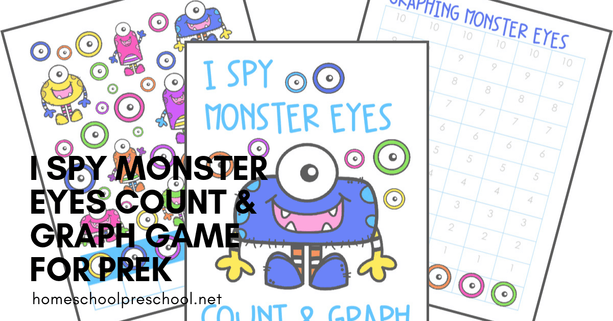 This October, kids will count and graph their way through this Monster Eyes I Spy for preschoolers activity. It's great for Halloween or Letter M activities! 