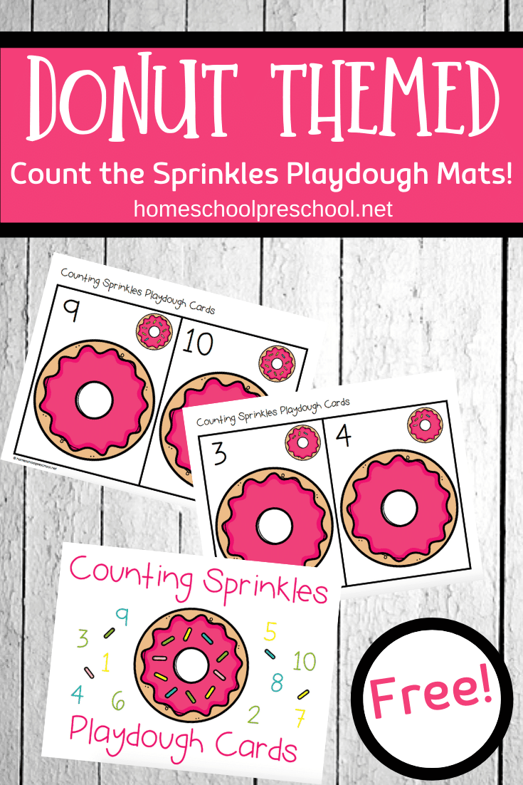 These donut playdough cards are the perfect way to have your preschoolers practice counting to ten! Rolling out playdough sprinkles is a great way to build fine motor skills, too!