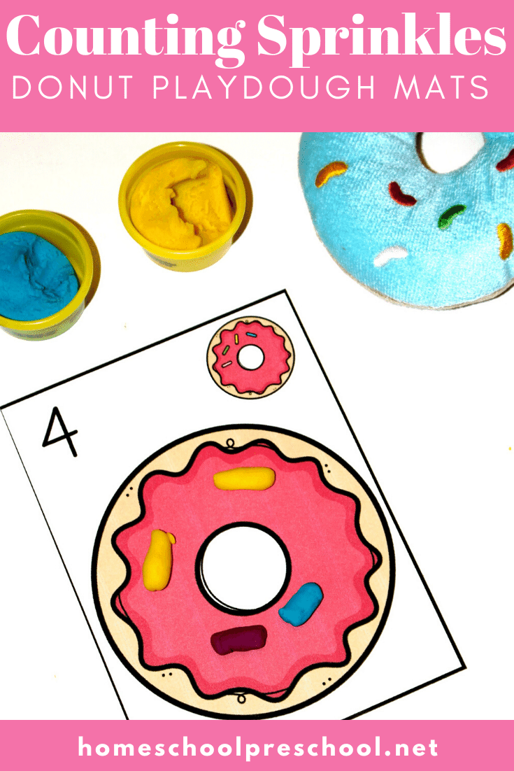 These donut playdough cards are the perfect way to have your preschoolers practice counting to ten! Rolling out playdough sprinkles is a great way to build fine motor skills, too!