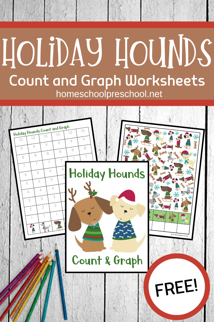Grab these holiday hounds count and graph printables to add to your holiday math centers. They are perfect for preschool and kindergarten!