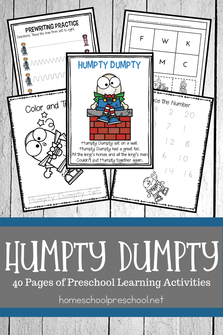 These Humpty Dumpty activities for preschool are designed to be used with children ages 3-7. This unit includes a variety of worksheets and activities.