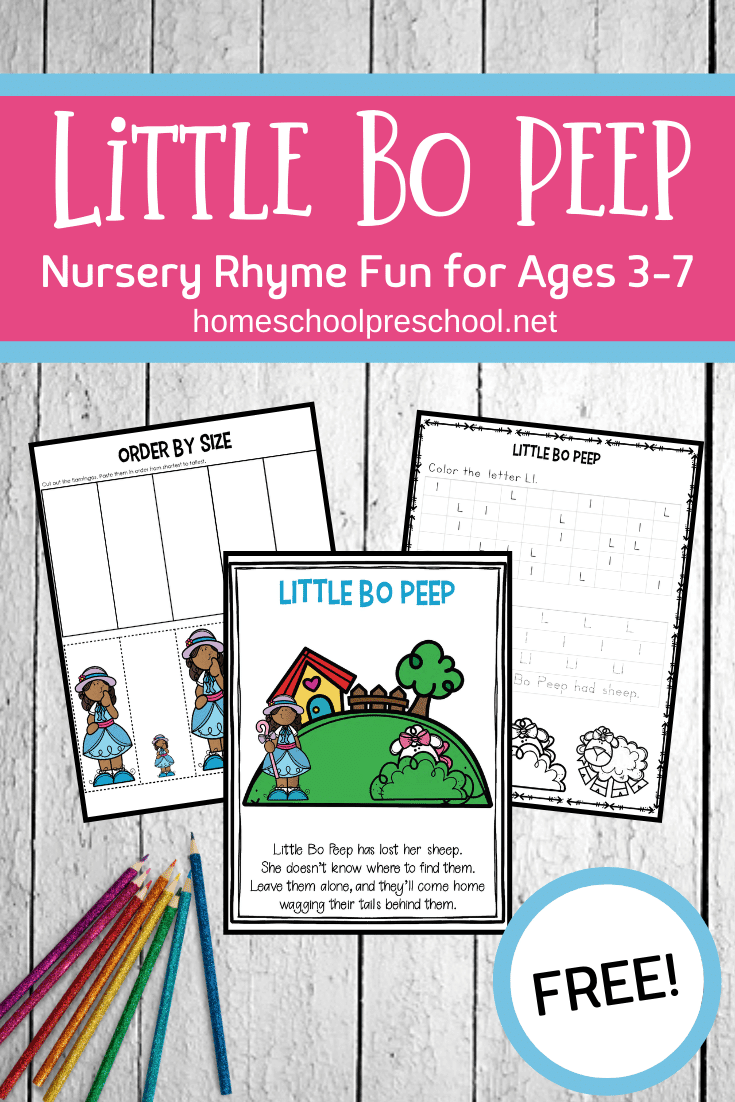 This Little Bo Peep nursery rhyme printable is perfect for kids ages 3-7. This unit includes a variety of math and literacy activities preschoolers will love.