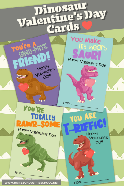 Free Dinosaur Printable Valentine Cards for Kids