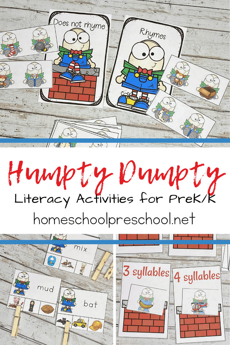 These Humpty Dumpty literacy activities are a great way to add rhymes, syllables, and CVC words to your nursery rhyme unit. 
