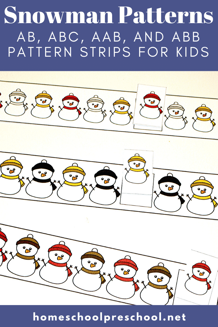 Snowman pattern printables are a great way for preschool and kindergarten kids to work on AB, ABC, AAB, and ABB patterns this winter. 