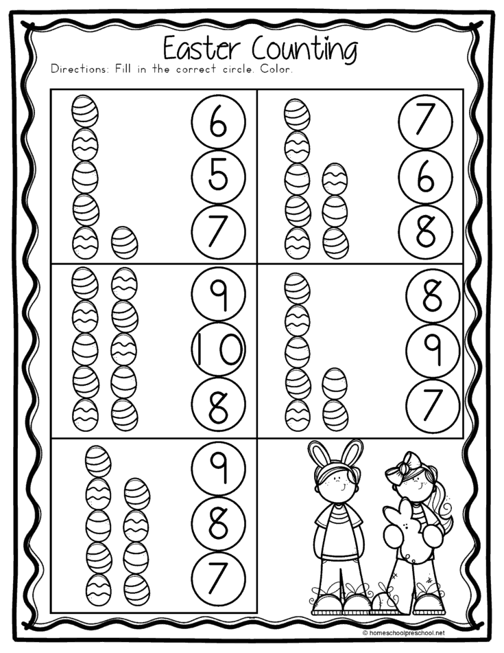 Math and Literacy Easter Worksheets for Preschool