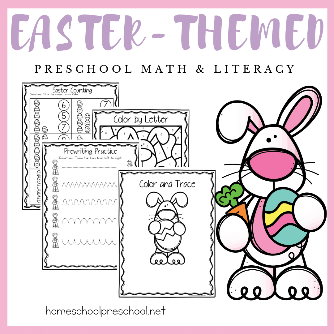 Practice early math and literacy skills with these fun Easter worksheets for preschool. They're perfect for your spring preschool lessons!