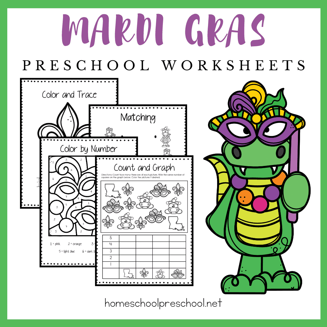 Mardi Gras is just around the corner on 2/25! Engage your preschoolers with these Mardi Gras worksheets for kids ages 3-7.