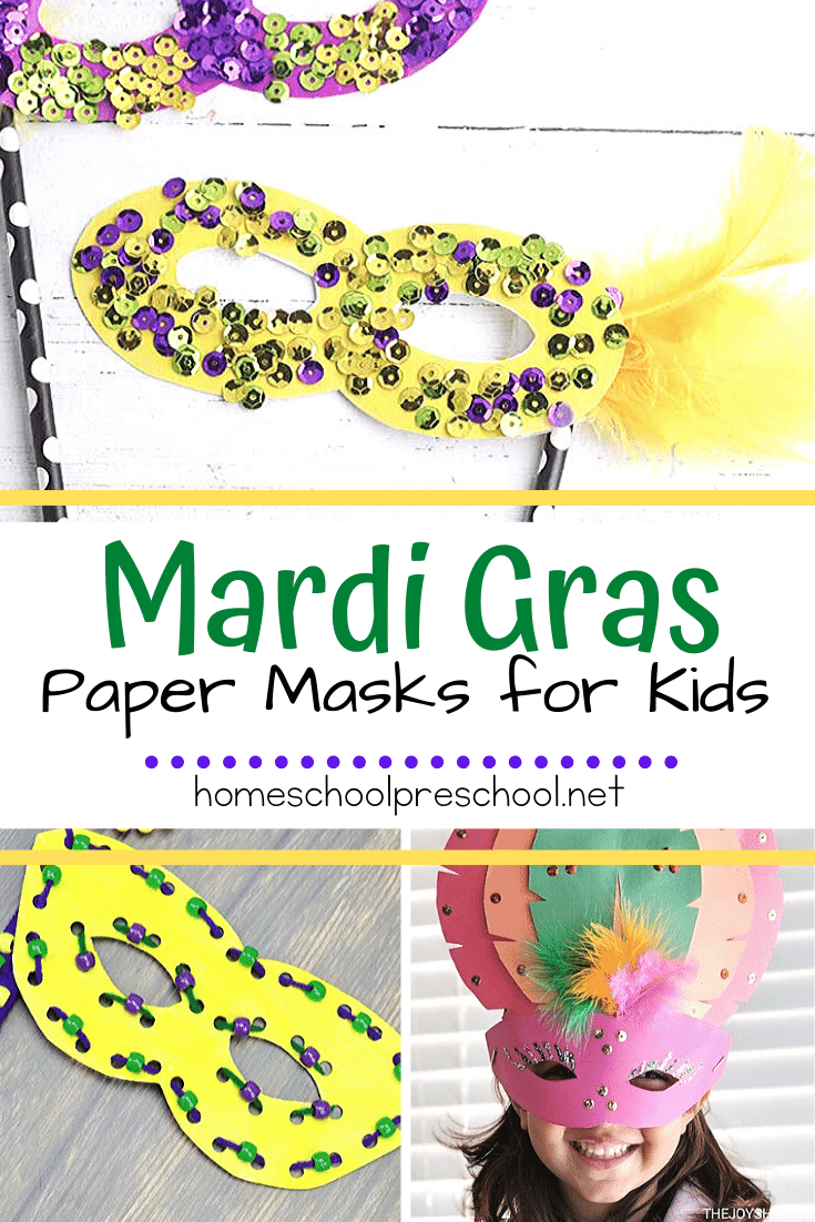 In need of a last-minute mask to make for Mardi Gras? These paper Mardi Gras masks are perfect for all your preschool holiday fun!