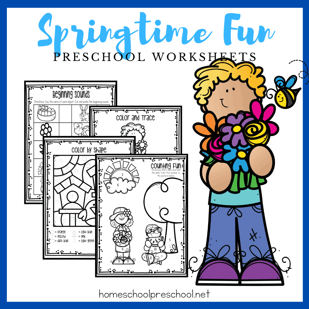 As you begin planning your spring activities, be sure to add some fun spring worksheets for preschool skills like numbers, shapes, and beginning sounds.