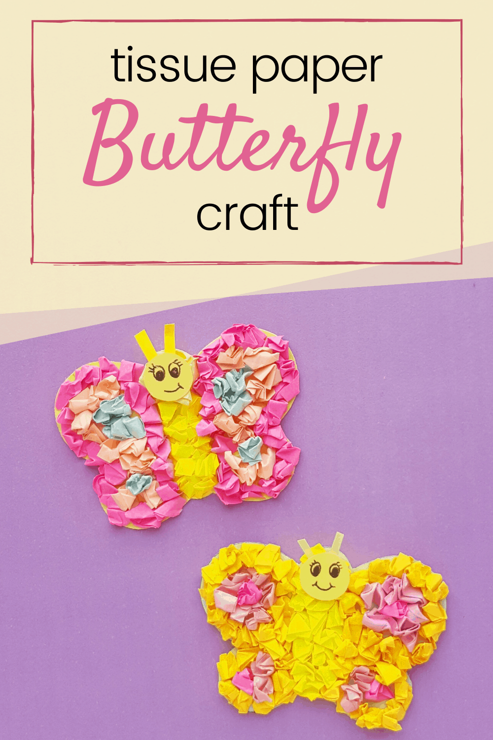 This adorable tissue paper preschool butterfly craft is not only pretty enough to put on display, but it's a great way to build motor skills.