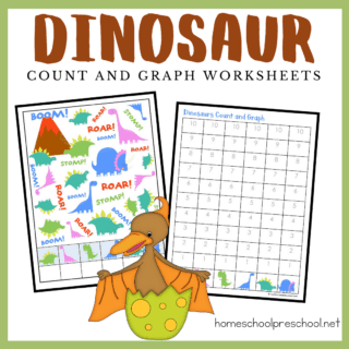 This dinosaur count and graph activity is a great way for preschoolers to practice counting and graphing skills any time of the year.