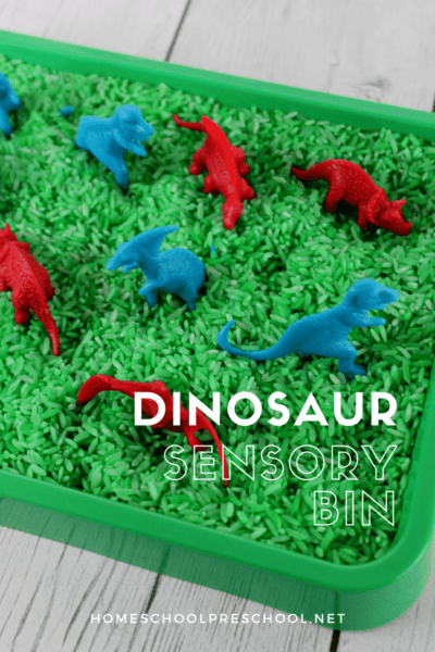 Dinosaur sensory play is perfect for dino lovers of all ages! This sensory bin is super simple to put together!