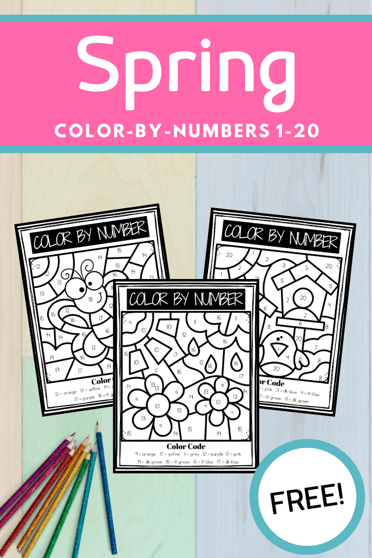 These spring color by number printables are great for having preschoolers practice color words and number recognition from one to twenty.