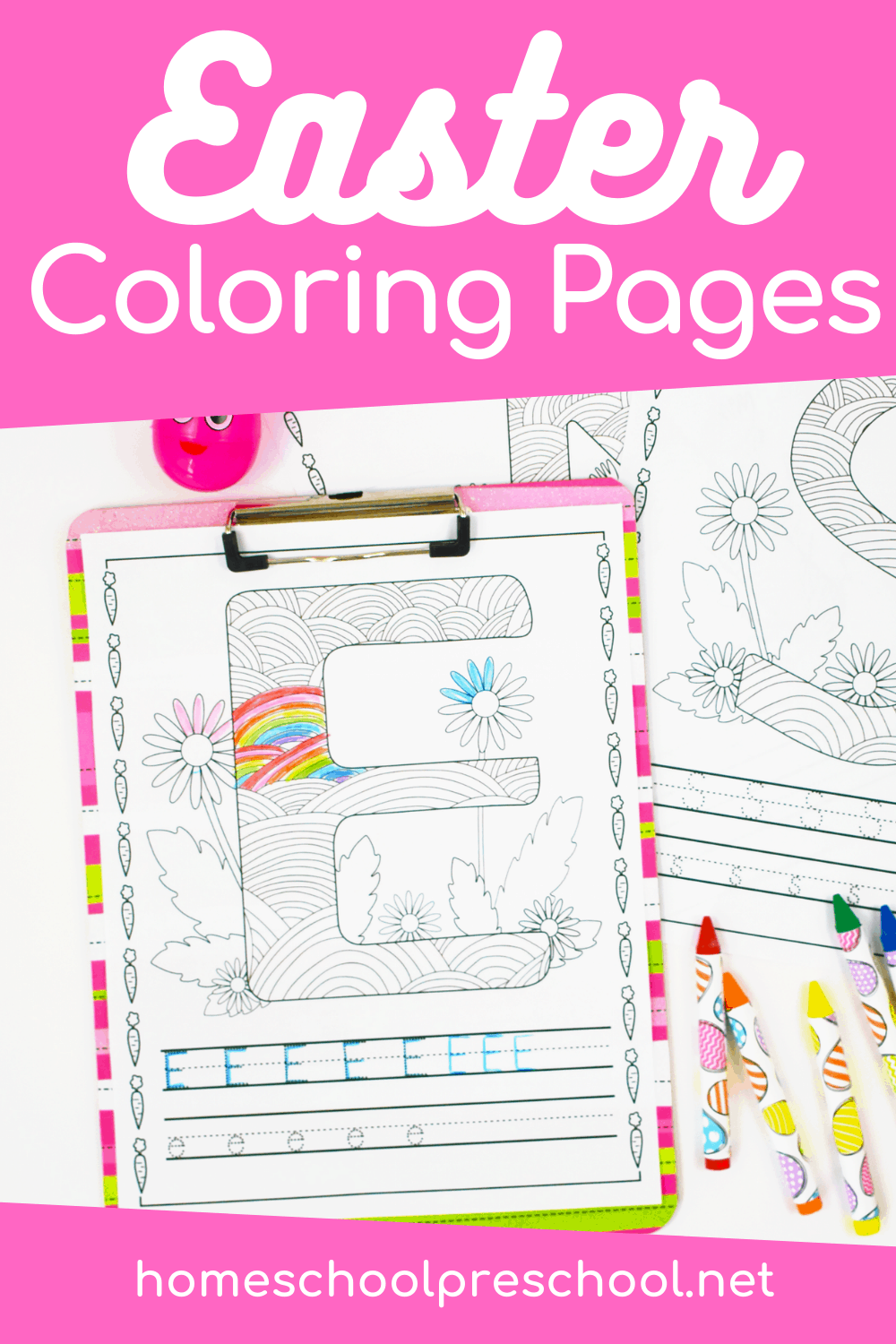 Kids will love completing these free Easter coloring pages for preschoolers! Then, they can be strung together to make an Easter banner.
