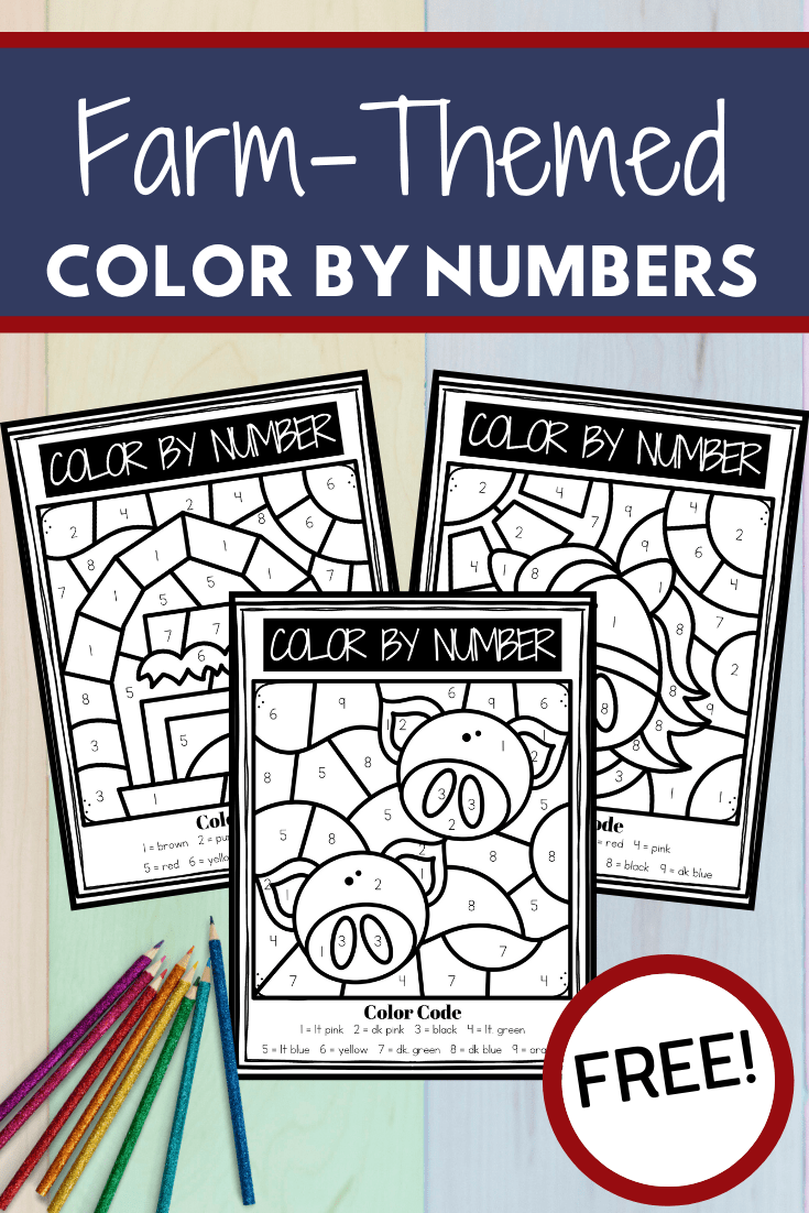 Preschoolers will practice number recognition while strengthening fine motor skills with this set of farm color by numbers preschool worksheets.
