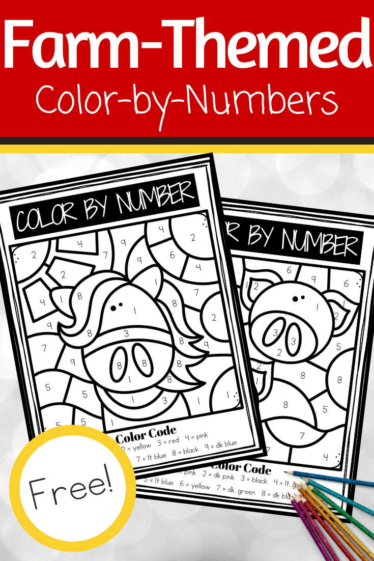 Preschoolers will practice number recognition while strengthening fine motor skills with this set of farm color by numbers preschool worksheets.