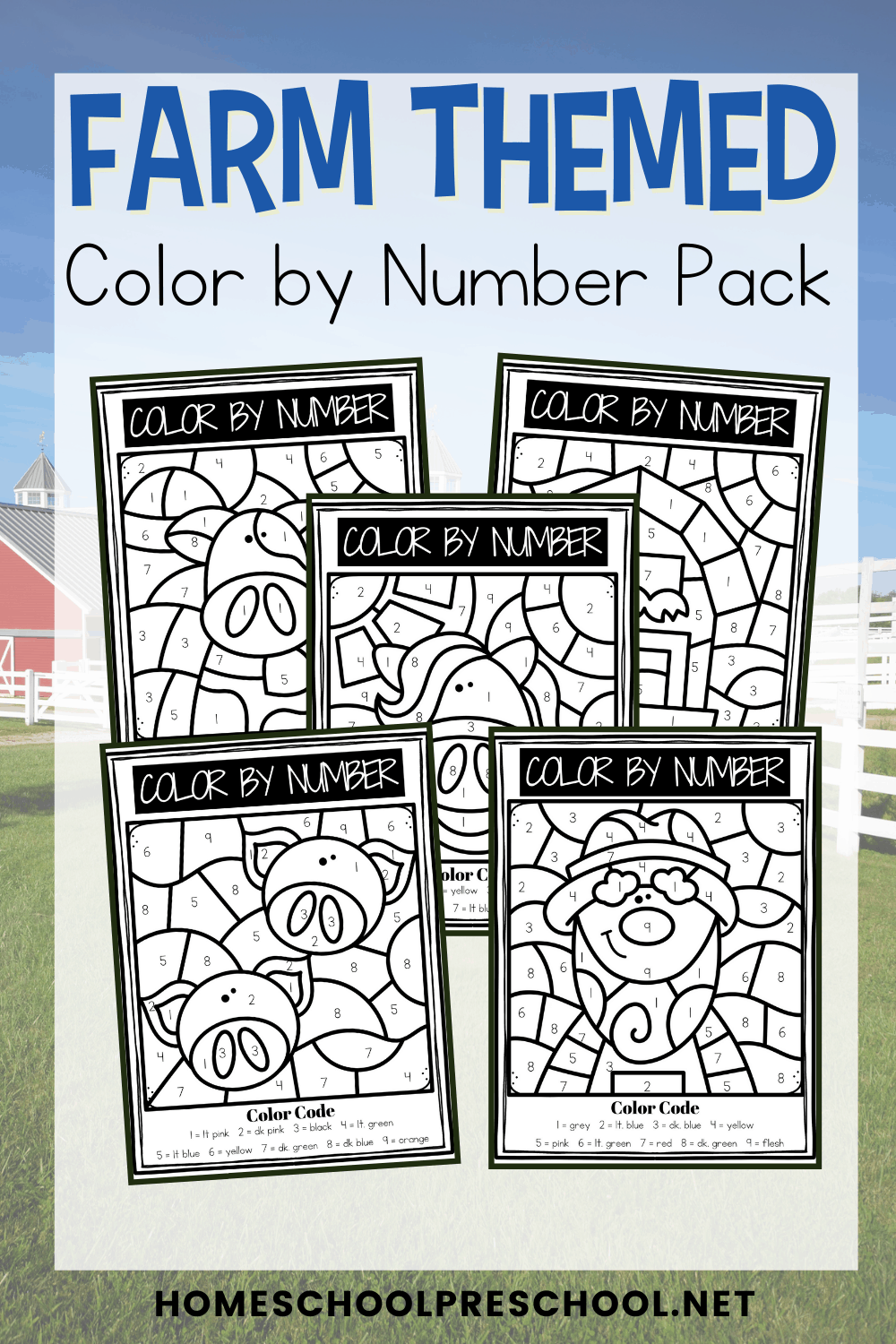 Farm Color By Numbers Worksheets