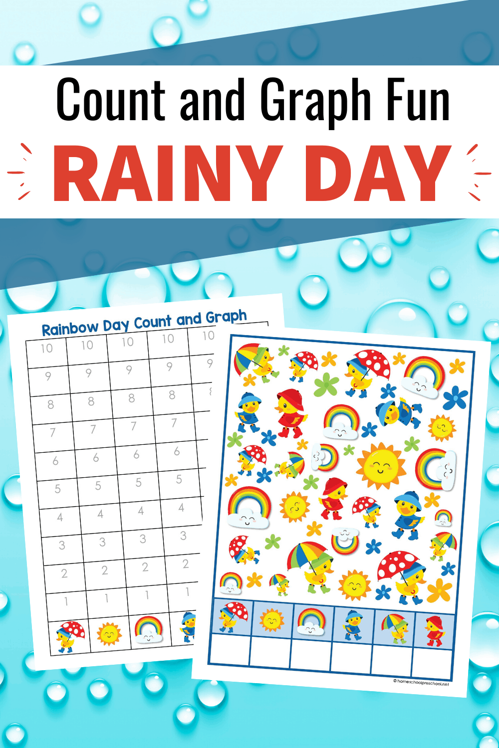 Be sure to add these fun rainy day count and graph worksheets to your preschool activities! They're perfect for spring and summer days.