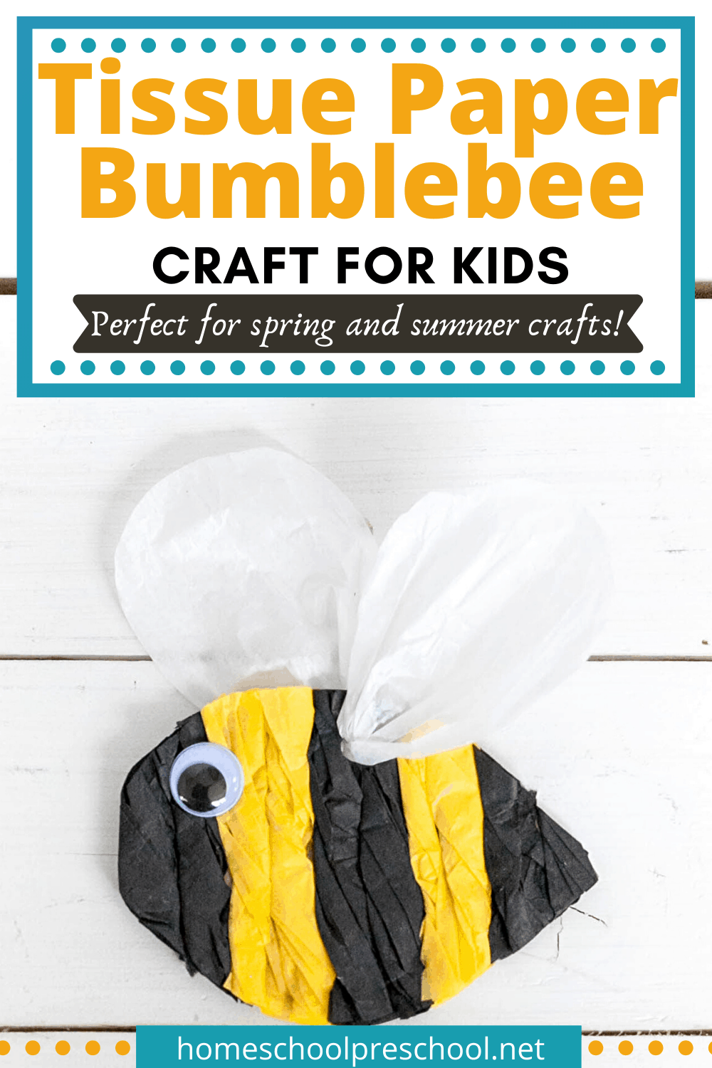 These tissue paper bees are so cute, and they're great for helping preschoolers polish fine motor skills. Add them to your spring and summer craft list.