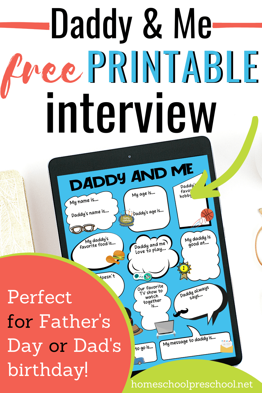 Print out this free Daddy and Me Fathers Day preschool interview! It's the perfect gift for any dad this Father's Day and makes a sweet keepsake!