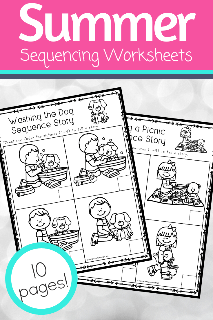 Free sequencing worksheets that are perfect for summer! Young learners will sequence and retell four-part summer stories.